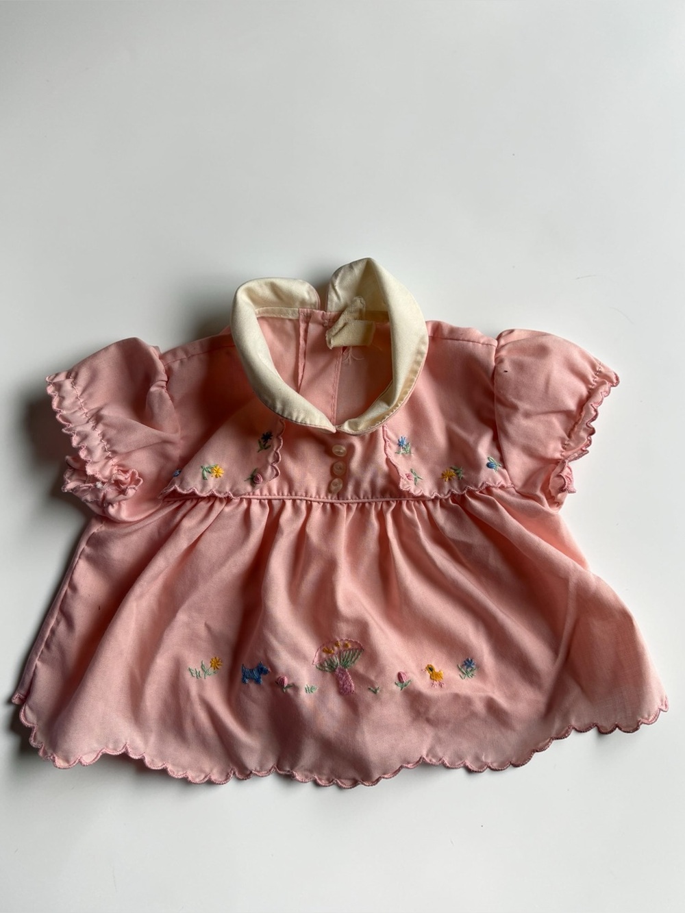 Vintage Baby Pink Embroidered Dress Top Floral Cottagecore